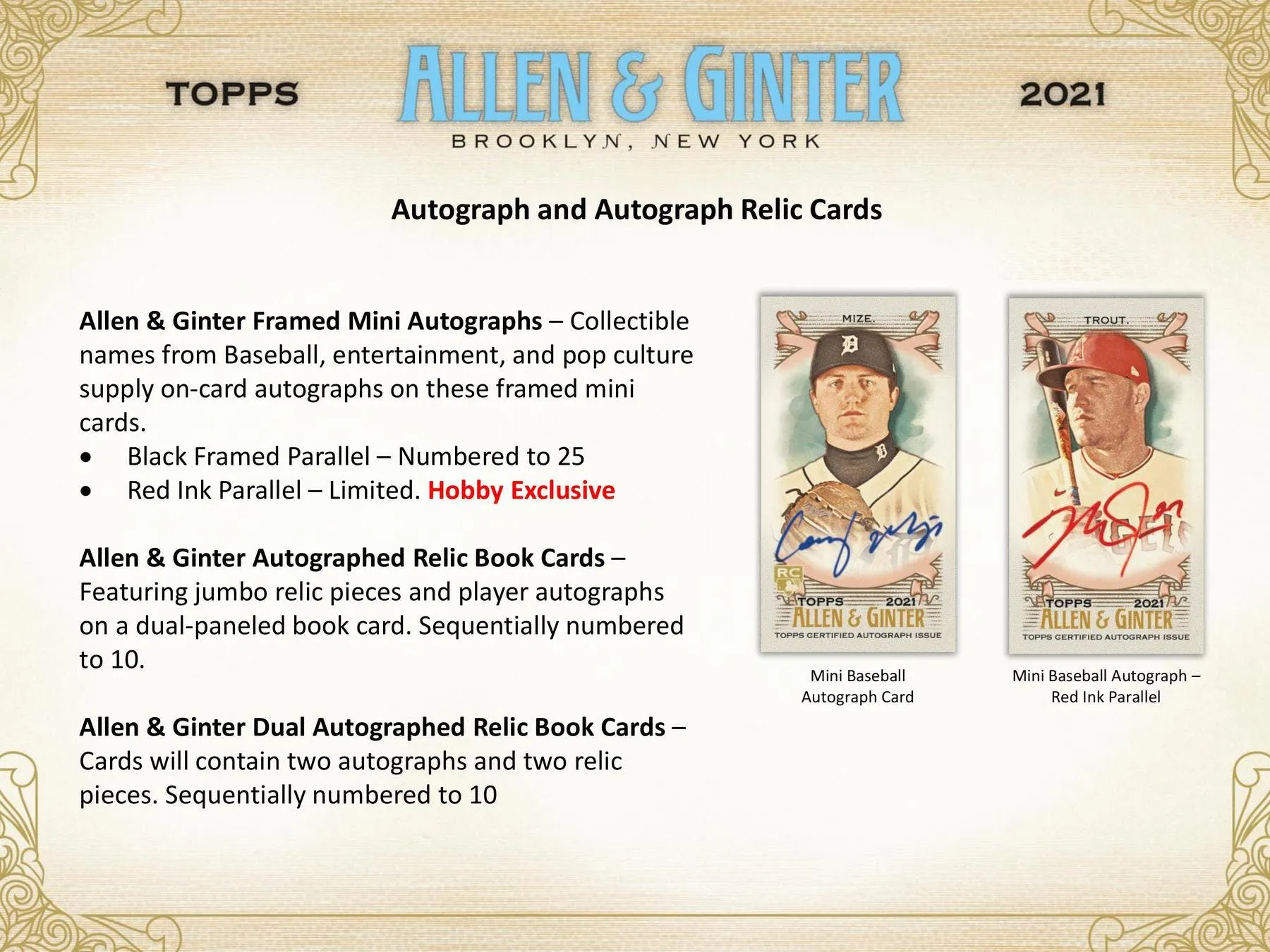 2021 Topps Allen & Ginter Baseball Hobby Box 24 Packs Per Box, 8 Cards Per Pack