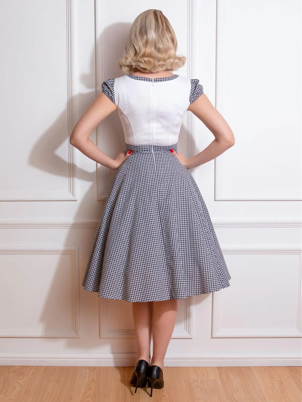 Black & White Gingham Contrast Vintage Style Swing Dress