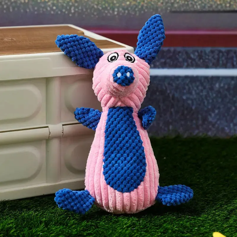 Pink and Blue Pig Plush Dog Toy