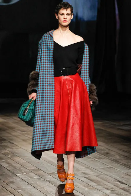 Prada - New Asymmetrical Red Leather Skirt -