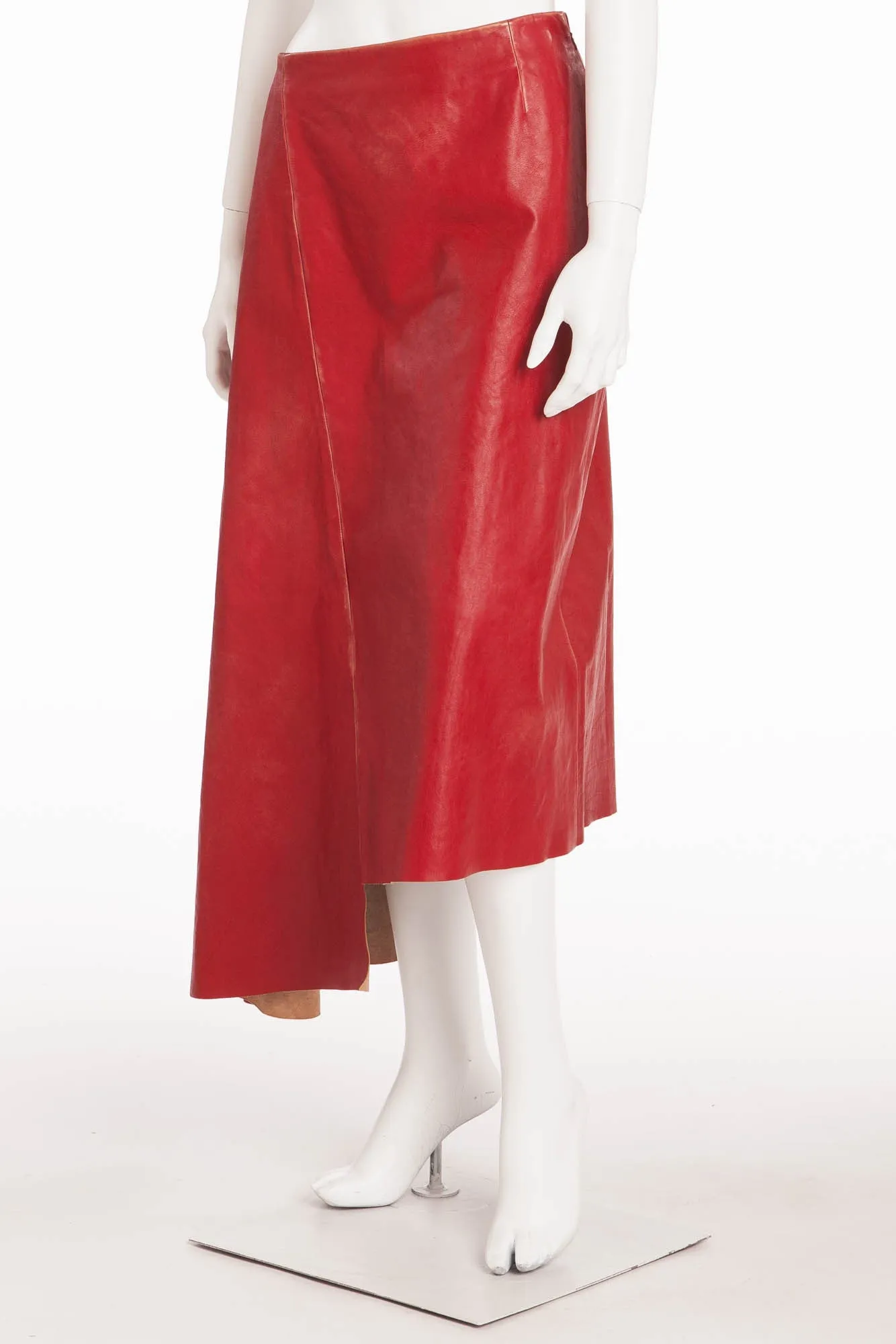 Prada - New Asymmetrical Red Leather Skirt -